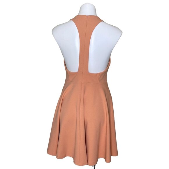 Lulus Peach Lawson Skater Dress With Deep V-Neckline & Open Back Design Size L - Picture 7 of 12